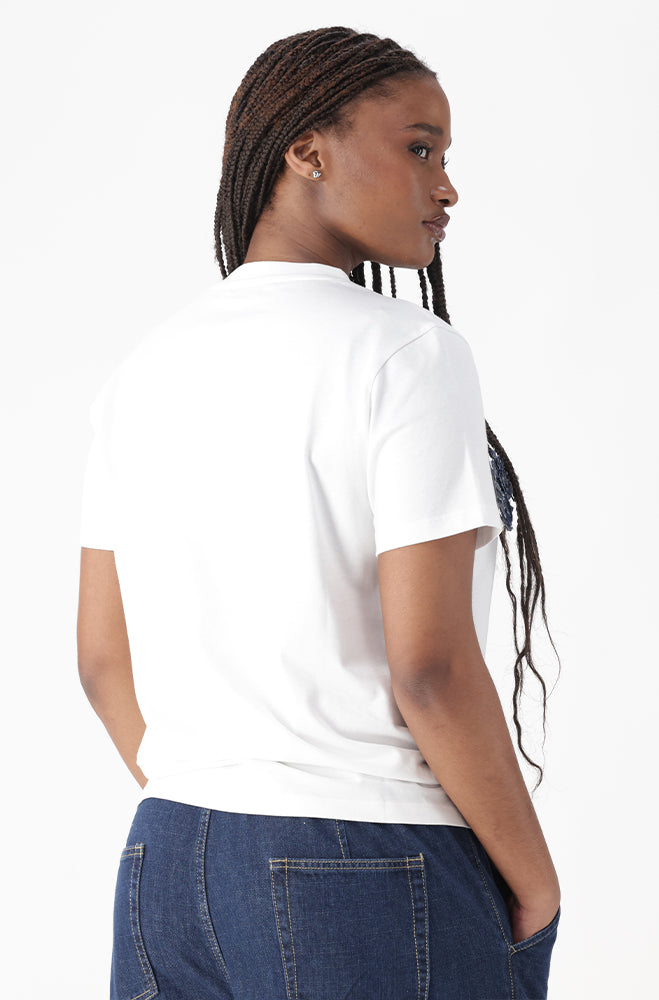 AERON DENIM FLOWER DETAIL TEE