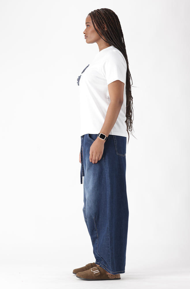 AERON DENIM FLOWER DETAIL TEE