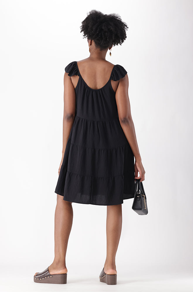 LIRIEN FLUTTER SLEEVE MIDI DRESS