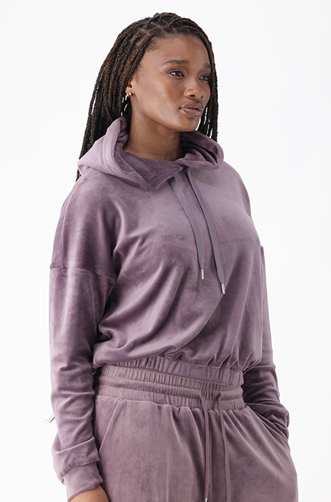 CAIA VELOUR ELASTICATED HEM HOODIE