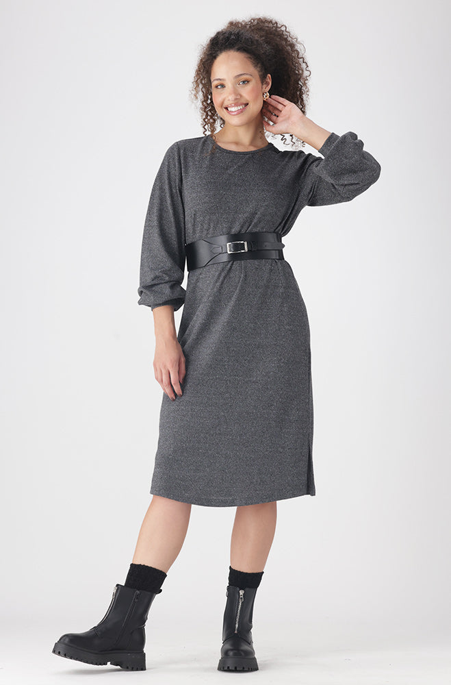 Ladies | Gia French Knit Slit Dress _ 159087 Black Dresses