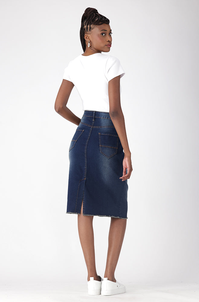DIANE UNCLIPPED HEM DENIM SKIRT