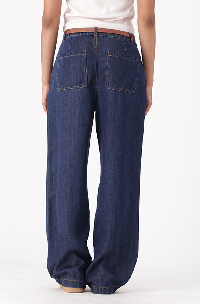 INAYA DENIM BELTED WIDE LEG PANTS