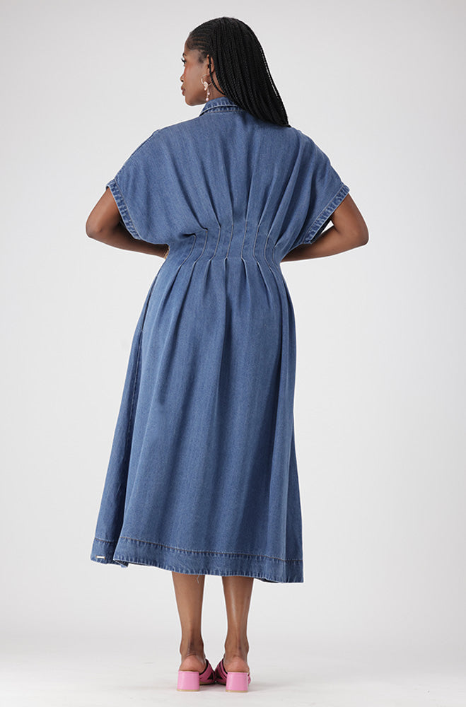 BELLE DENIM FIT AND FLARE DRESS