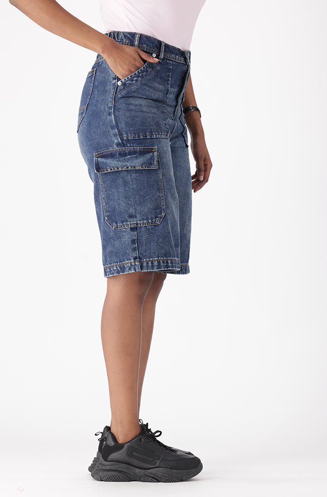 AYANDA DENIM CARGO JORTS