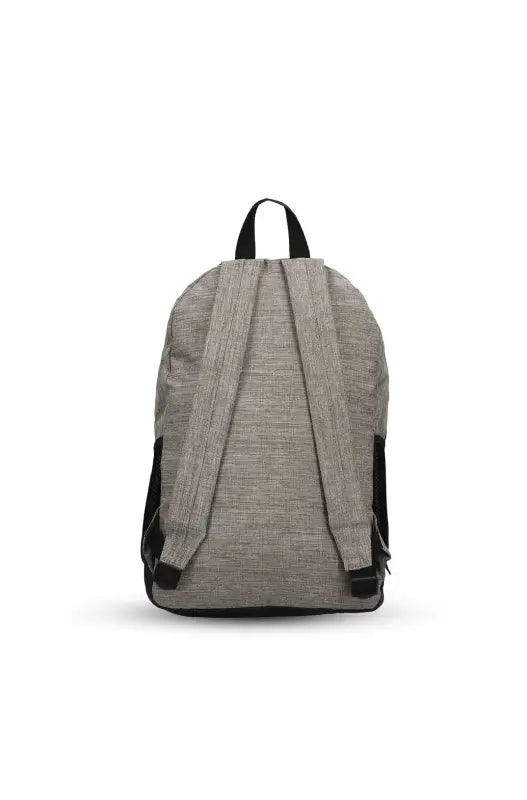 Grey backpack with black shoulder straps and handle