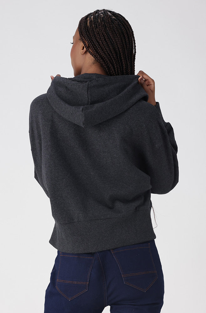 Ladies | Lucy Side Crop Zip Through Fleece Hoodie _ 156274 Charcoal Mel Hoodies