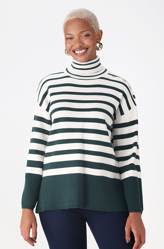 Ladies | Mila Knit Stipe Pull Over _ 162617 Green Sweaters