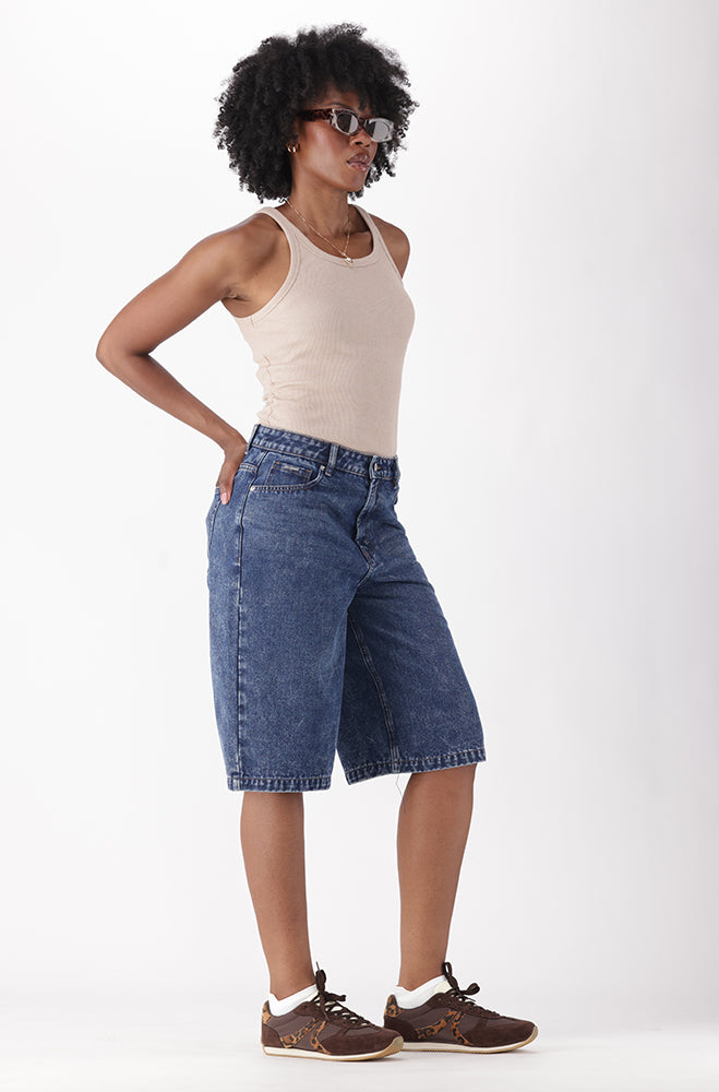 KAYA DENIM HIGH RISE BERMUDA SHORTS