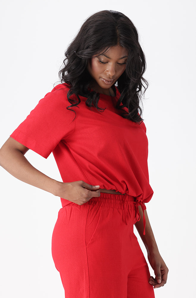 IVA LINEN BLEND DRAWCORD TOP