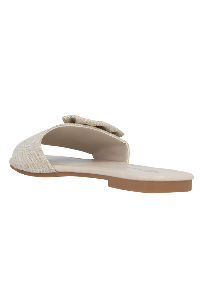 Amber linen look bow trim sandal