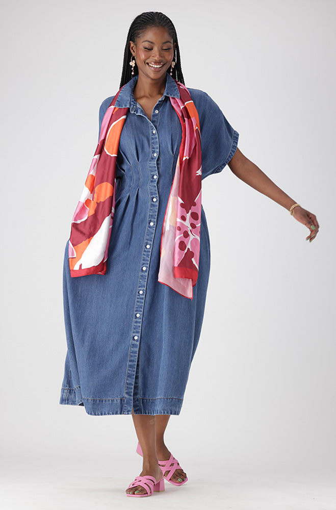 BELLE DENIM FIT AND FLARE DRESS