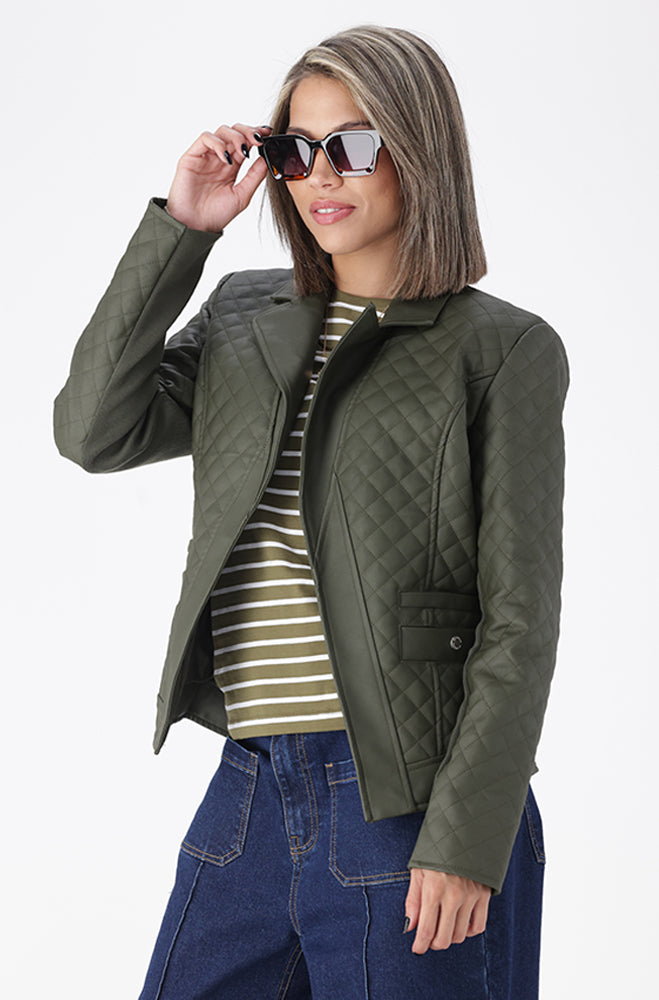 CLEO QUILTED PU BIKER JACKET