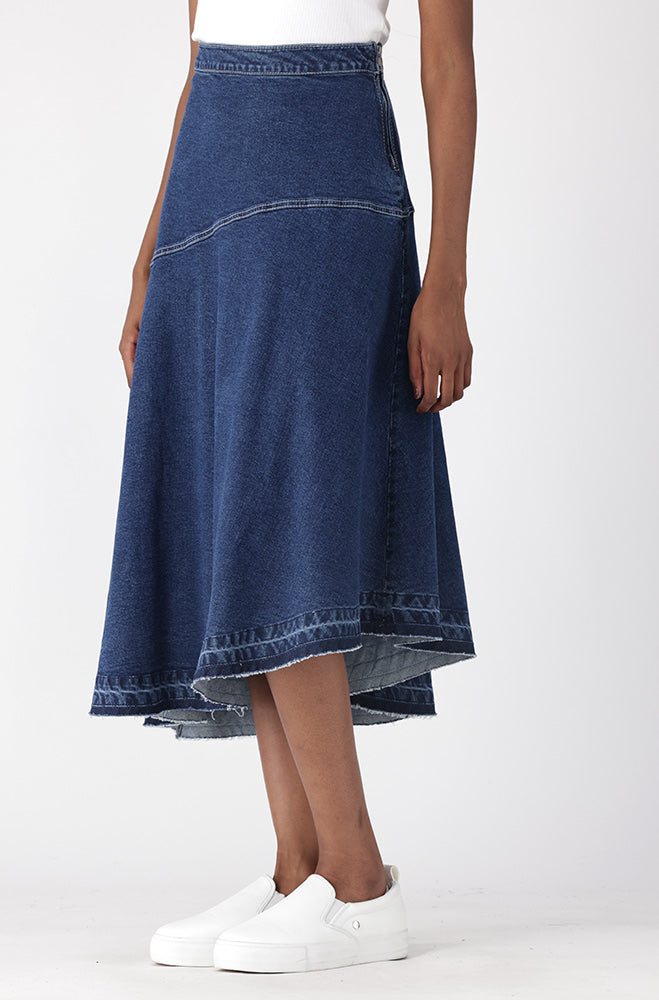 Rebel Asymetrical Denim Skirt _ 156938 _ Dark Wash