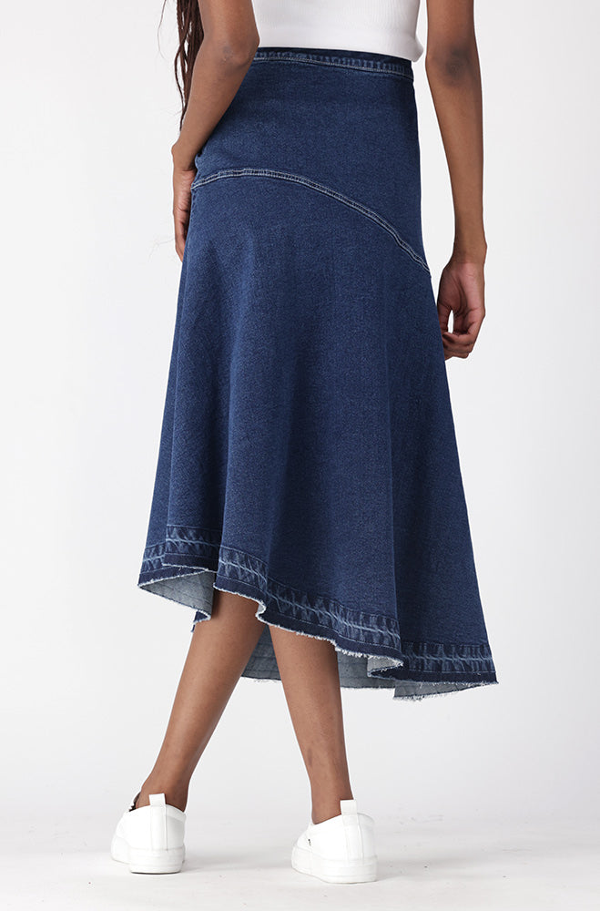 Rebel Asymetrical Denim Skirt _ 156938 _ Dark Wash