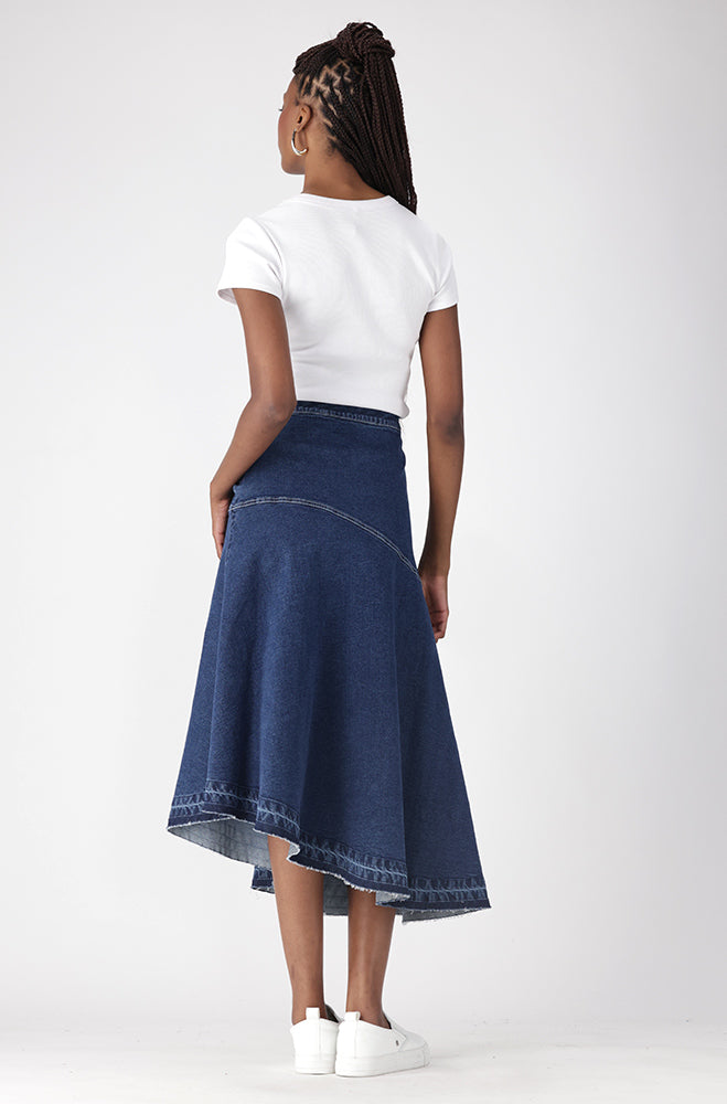 Rebel Asymetrical Denim Skirt _ 156938 _ Dark Wash