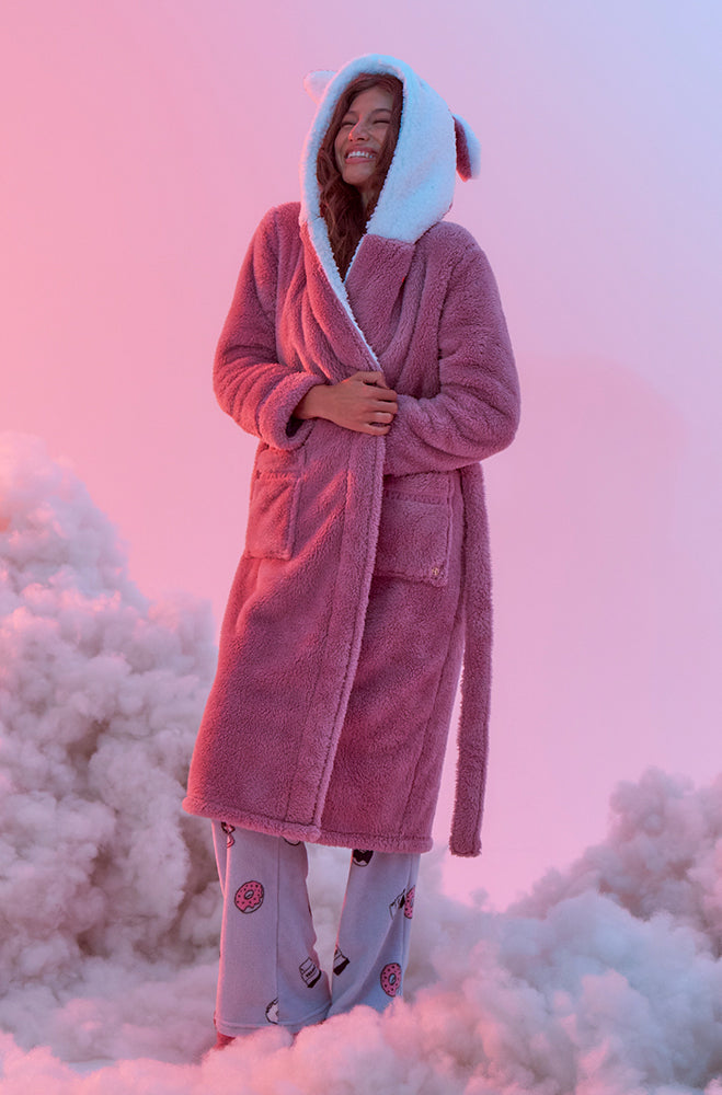 FOXY APPLIQUE HOODED WRAP GOWN