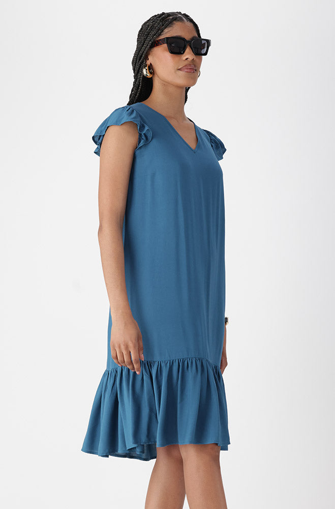 Ladies | Astrid Flutter Sleeve Dress _ 161826 Teal Dresses