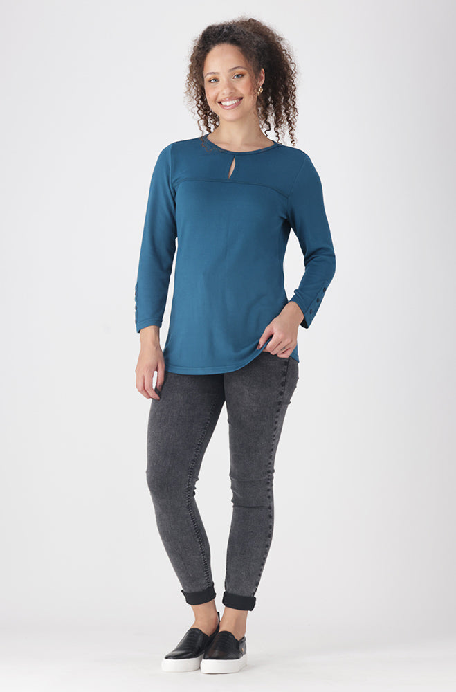 Ladies | Sarah Keyhole Top _ 158583 Teal Clothing Tops