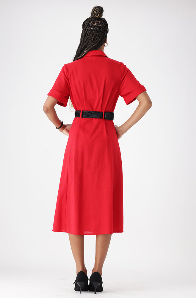 Ladies | Carla Linen Blend Shirt Dress _ 162904 Red Dresses