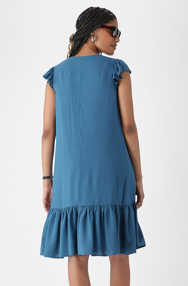 Ladies | Astrid Flutter Sleeve Dress _ 161826 Teal Dresses
