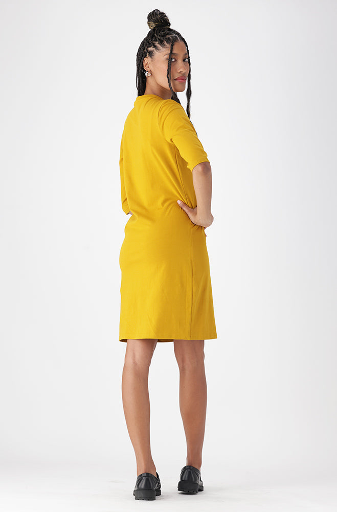 Ladies | Koko Three Quarter Sleeve Printed Dress _ 161177 Ocre