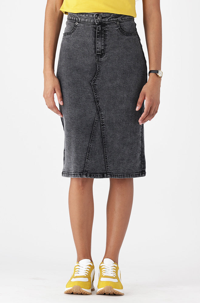 Ladies | Jenny Tube Denim Skirt Mock Slit _ 170708 Grey Wash Skirts
