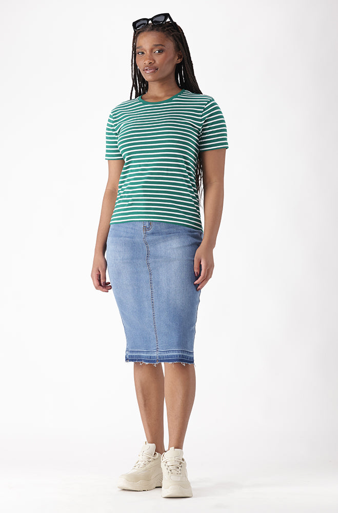 CARI DENIM UNCLIPPED HEM SKIRT