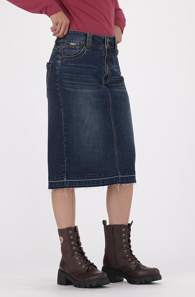 JAYDEE DENIM UNCLIPPED HEM SKIRT