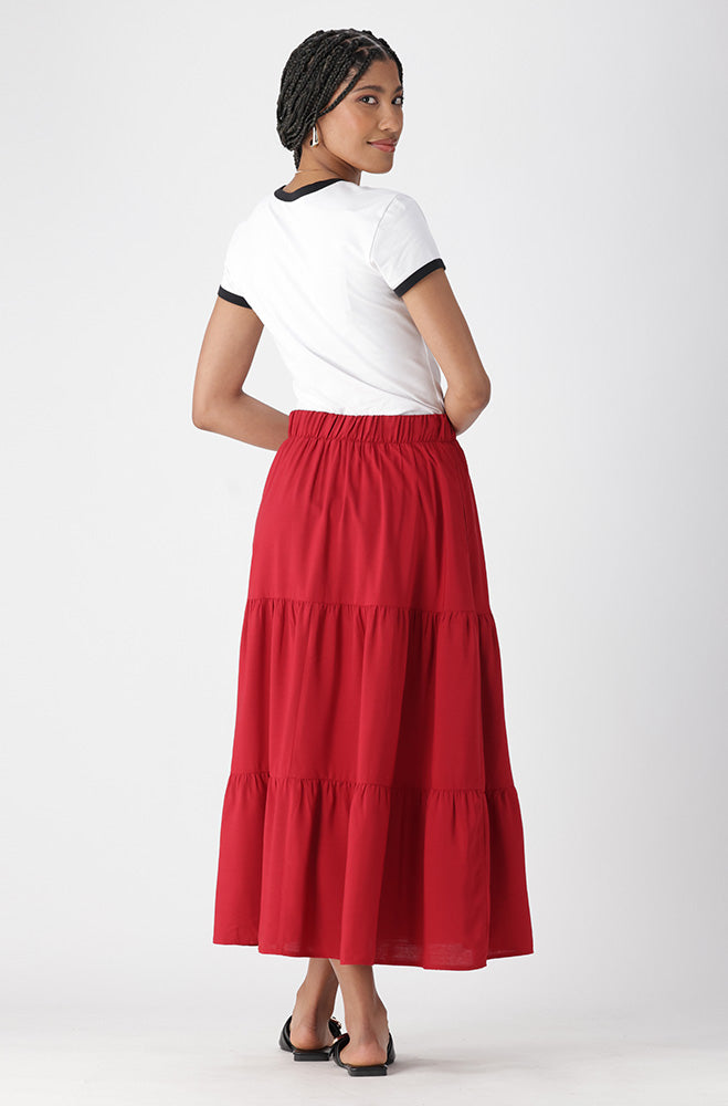 Ladies | Mia Tiered Skirt _ 163291 Red Skirts