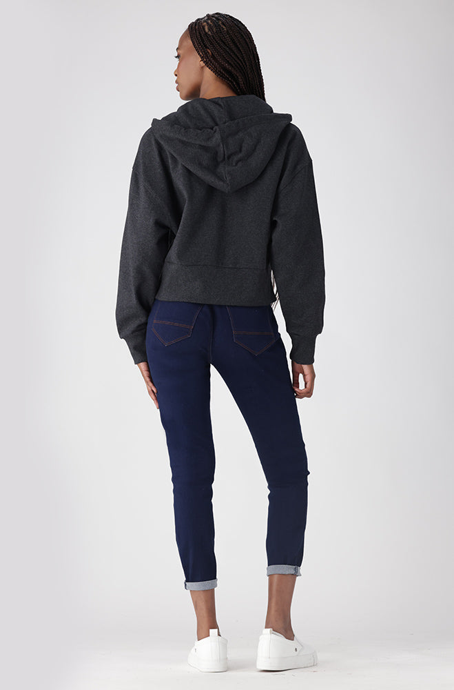Ladies | Lucy Side Crop Zip Through Fleece Hoodie _ 156274 Charcoal Mel Hoodies