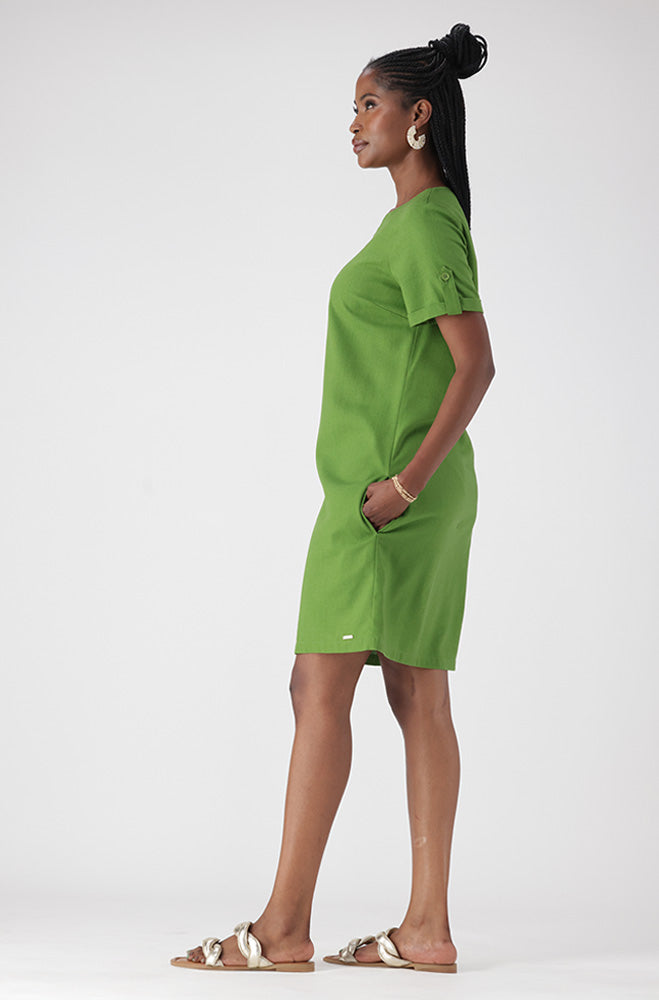 PENELOPE LINEN BLEND SHIFT DRESS