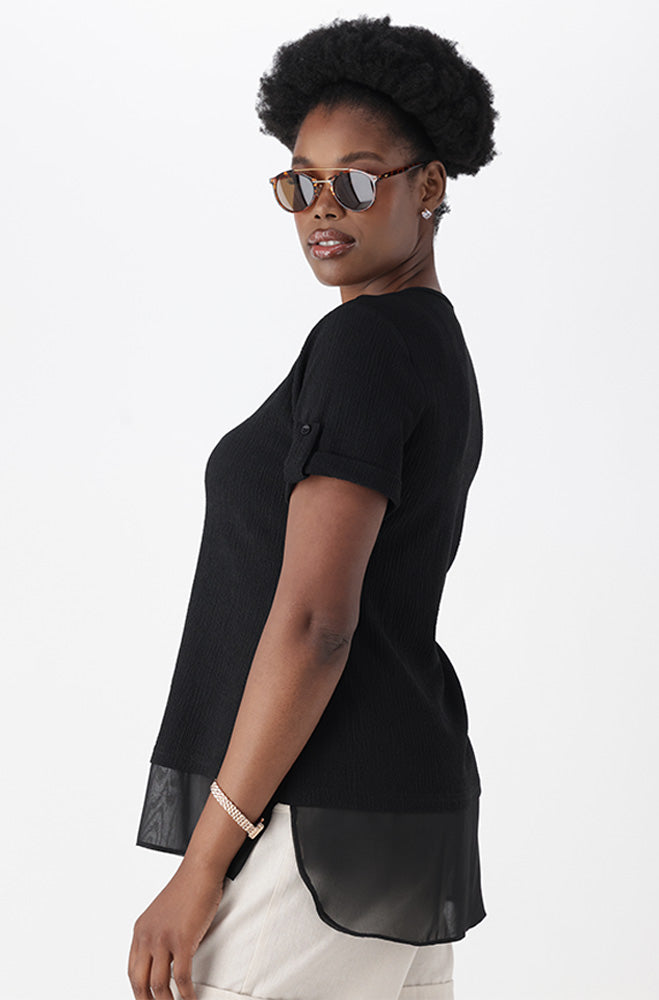 ESME KNIT AND WOVEN COMBO TOP