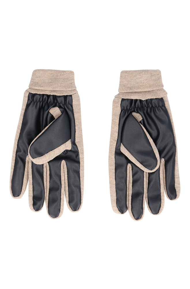 MELROSE PU GLOVE AND RIBBED BEANIE SET - STONE