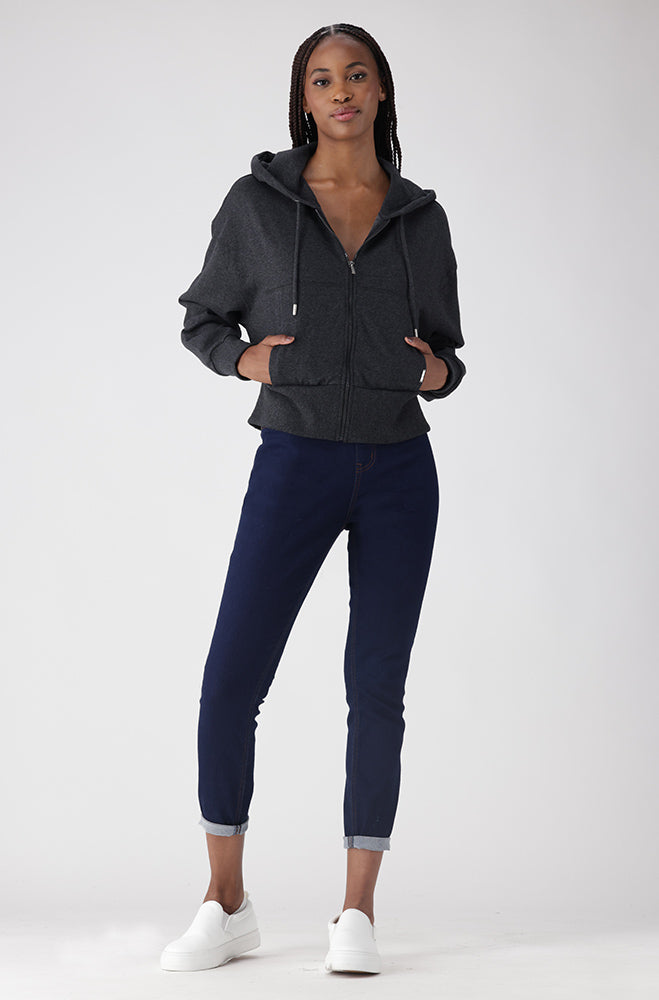 Ladies | Lucy Side Crop Zip Through Fleece Hoodie _ 156274 Charcoal Mel Hoodies