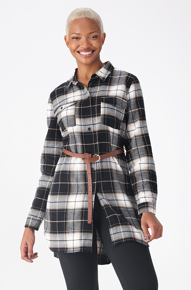 plaid shirt check long sleeve dress Dunns Clothing Fara Belted Check Shirt Dress 157513 Natural