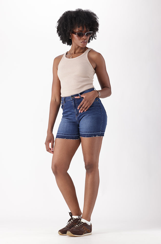 LIDZA DENIM UNCLIPPED HEM SHORTS