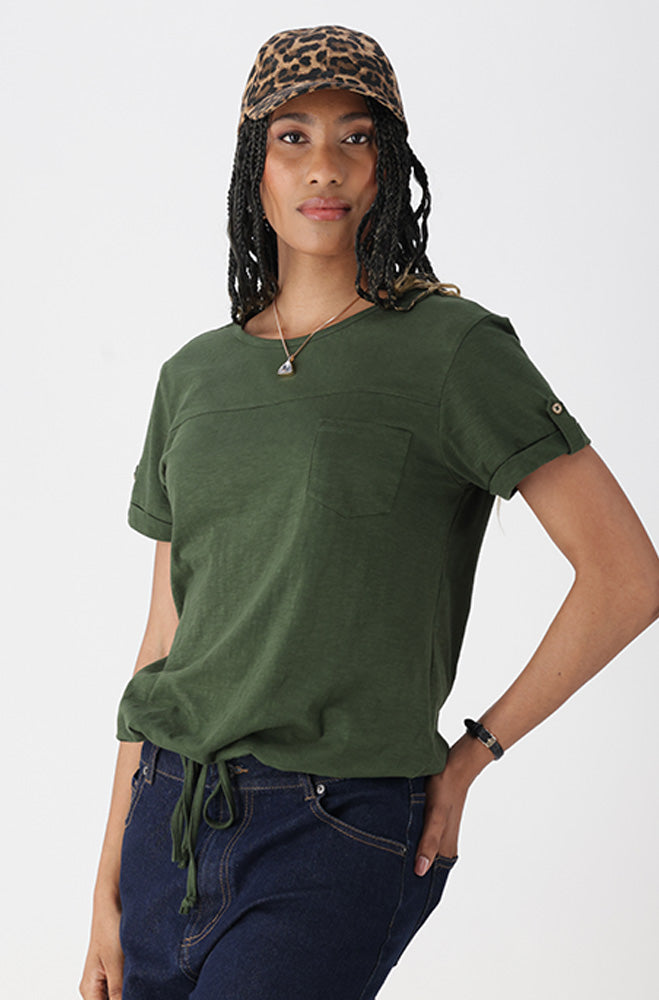 Ladies | Elizabeth Drawcord Tee _ 163407 Fatigue T-shirts