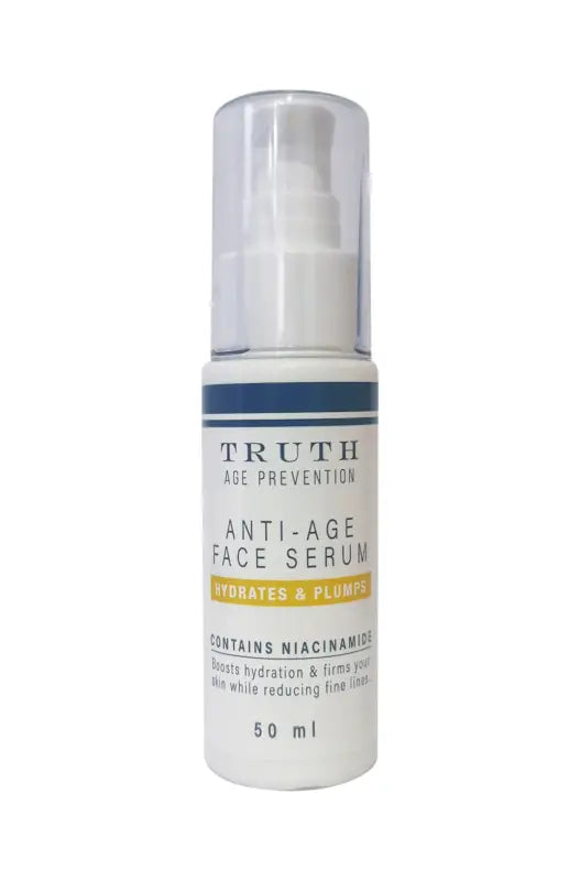 White anti-ageing face serum in a pump bottle