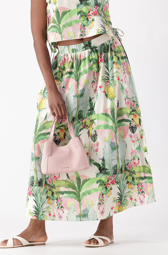 SELAH PRINTED FIT AND FLARE MIDI SKIRT