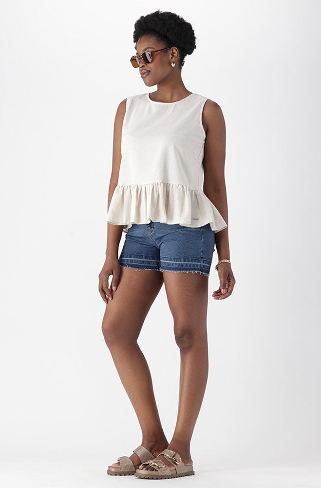 LIDZA DENIM UNCLIPPED HEM SHORTS