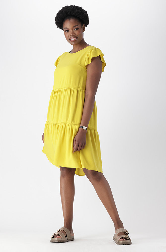 Ladies | Carla Flutter Sleeve Dress _ 166266 Yellow Dresses
