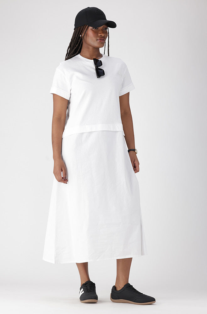 LORA KNIT AND WOVEN COMBO DRESS