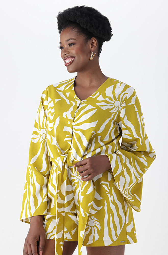 MELIA LINEN BLEND TIE HEM TOP
