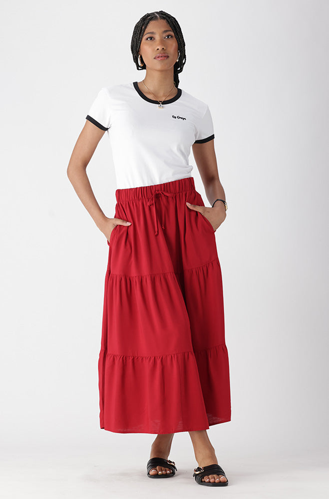 Ladies | Mia Tiered Skirt _ 163291 Red Skirts