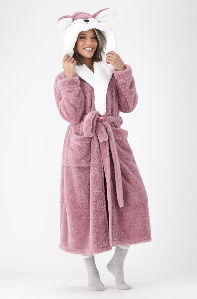 FOXY APPLIQUE HOODED WRAP GOWN