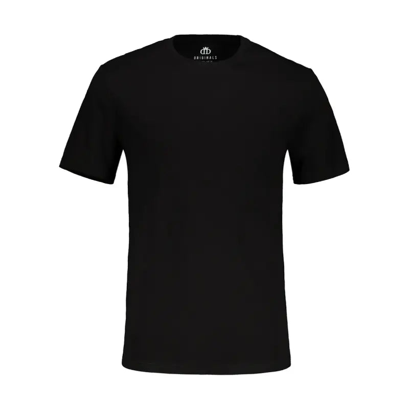 A black short-sleeved crew-neck t-shirt.