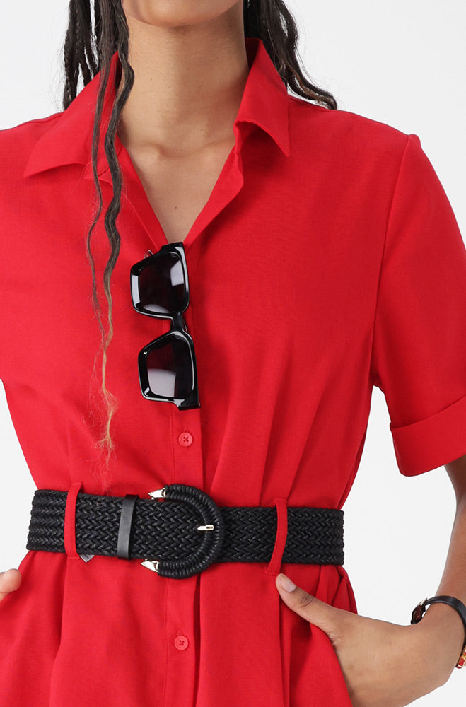 Ladies | Carla Linen Blend Shirt Dress _ 162904 Red Dresses