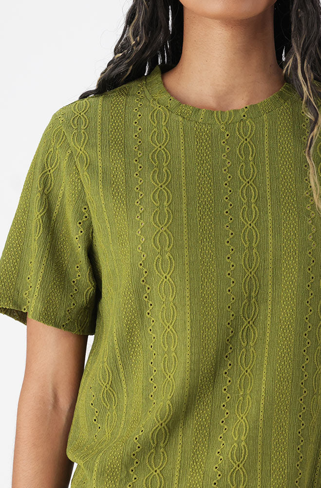 Ladies | Channel Textured Top _ 162224 Green T-shirts
