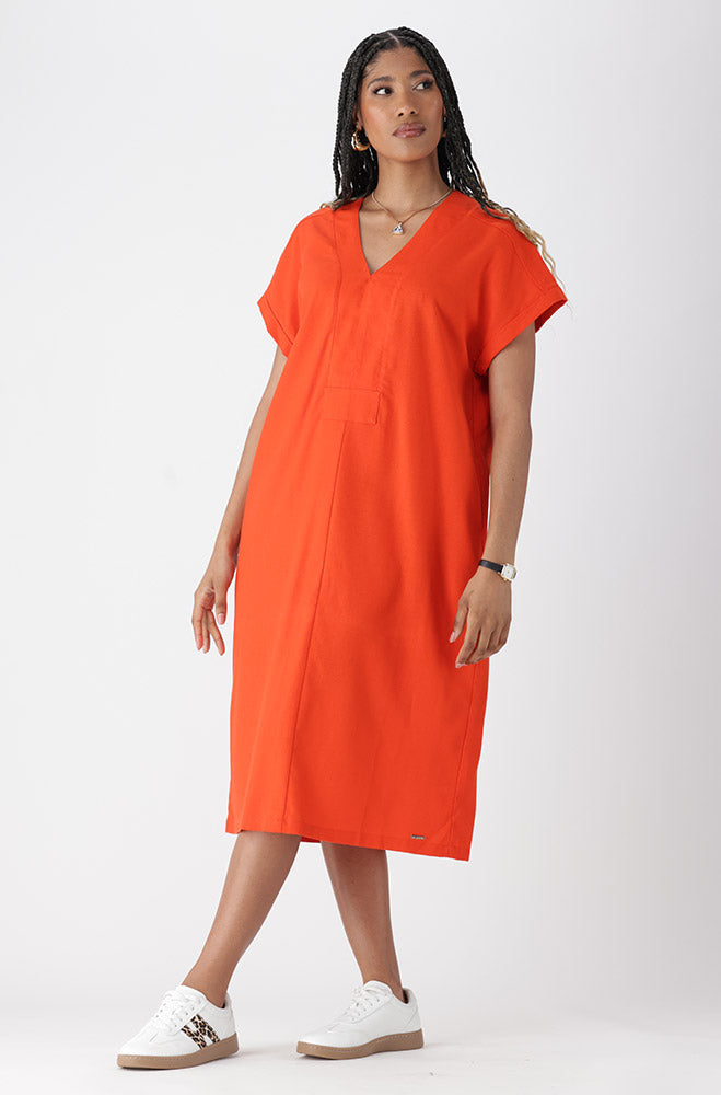Ladies | Penelope Portofino Linen Blend Dress _ 163319 Orange Dresses